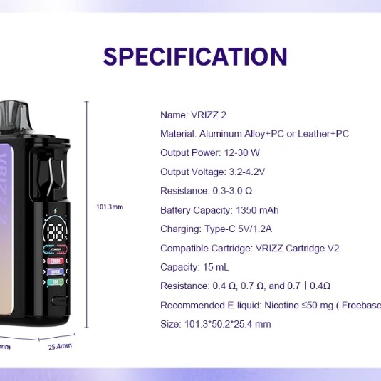 VOOPOO Vrizz 2 Kit Electronic Cigarette 12-30 W Sunset Purple VOOPOO Vrizz 2 Kit Electronic Cigarette 12-30 W Sunset Purple
